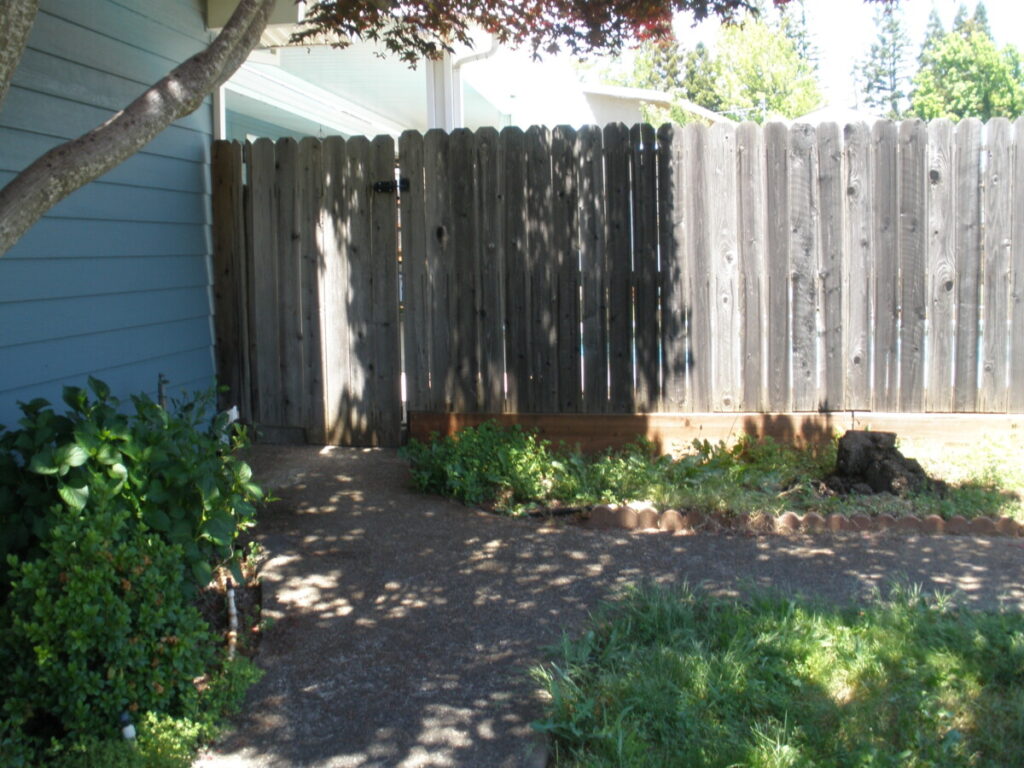 Before picture of fence to be taken down for remote patio and pool project